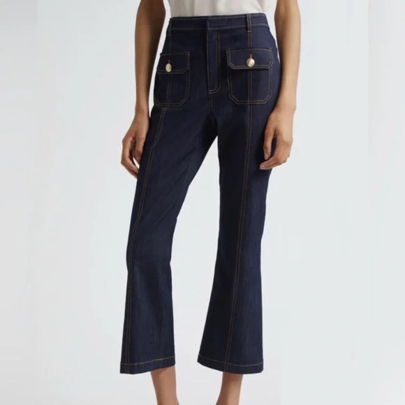 Cinq à Sept NEW Marsha Patch Pocket Kick Flare Jeans Indigo Wash 6 - Picture 1 of 9